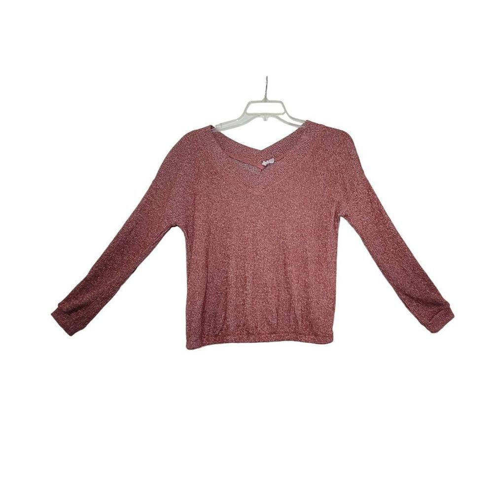 Cable & Gauge Pullover Sweater Women's Small Soft Pink Red Stretch Ribbed Knit
